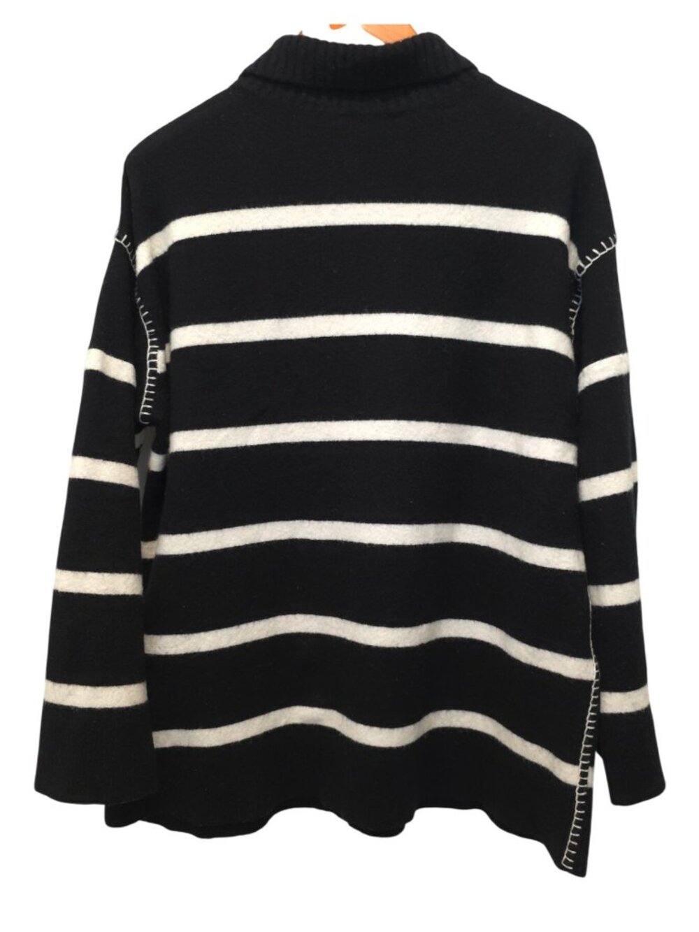 Alice + Olivia BOBBIE Black & White Striped Wool-Cashmere Blend Tunic Sweater M - Picture 2 of 8